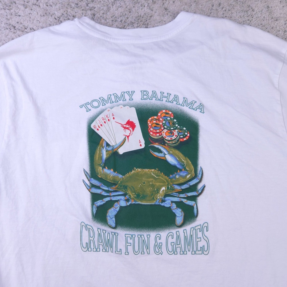 Tommy Bahama Mens XL White Poker Graphic Pocket Short Sleeve T-Shirt